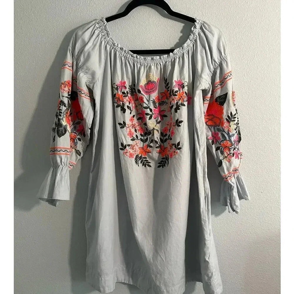 Free People Fleur Du Jour Embroidered Off Shoulder Dress Boho Floral M - Picture 3 of 16